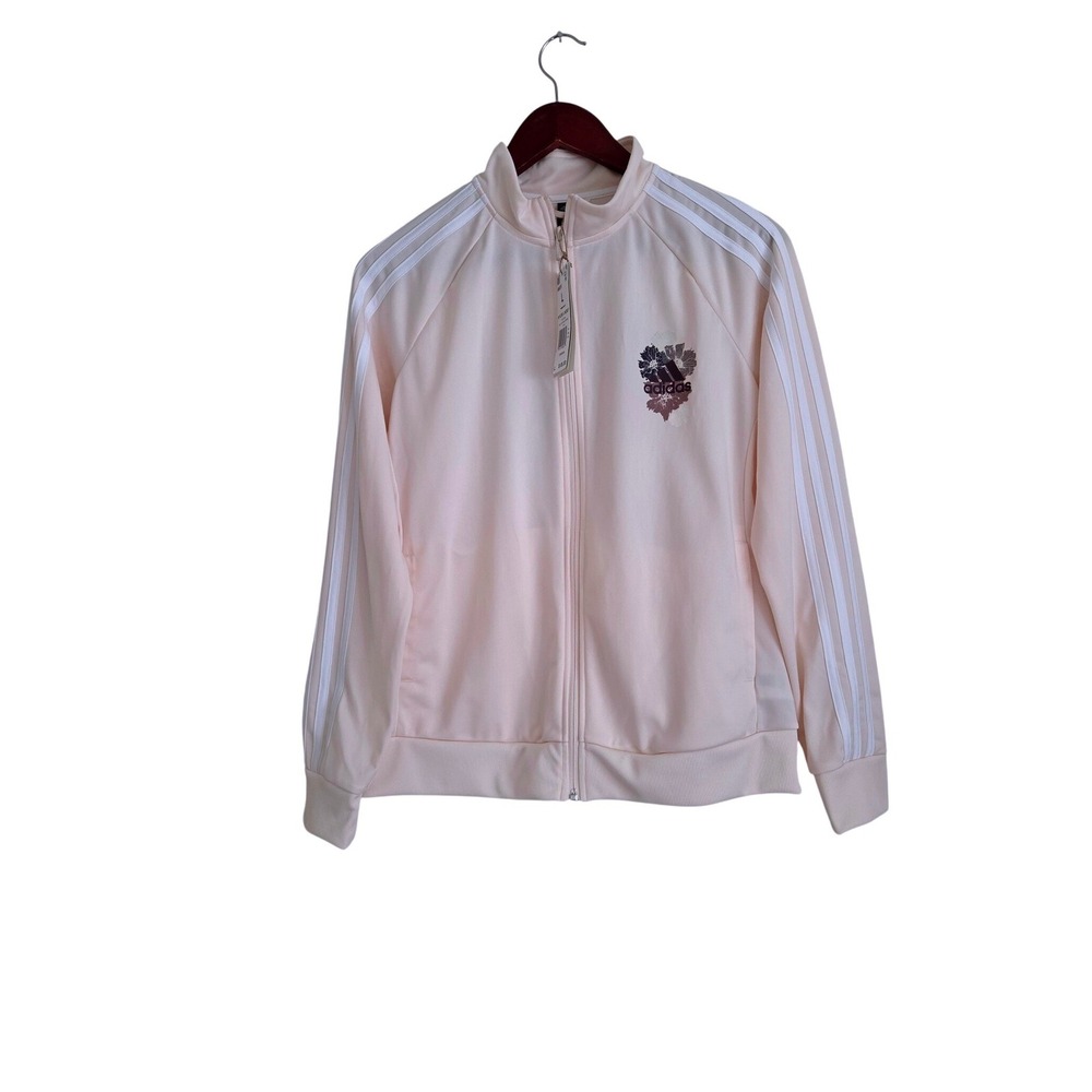 Adidas Floral Graphic 3-Stripes Track Jacket L NWT Ecru Tint Blush Pink